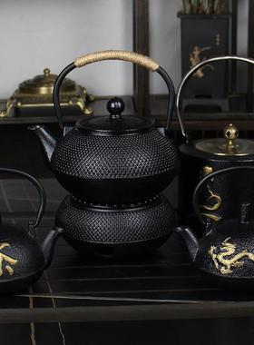 爆款禅茶铁茶壶办公室桌面喝茶龙凤和尚提梁壶炭火铁炉金属工艺品