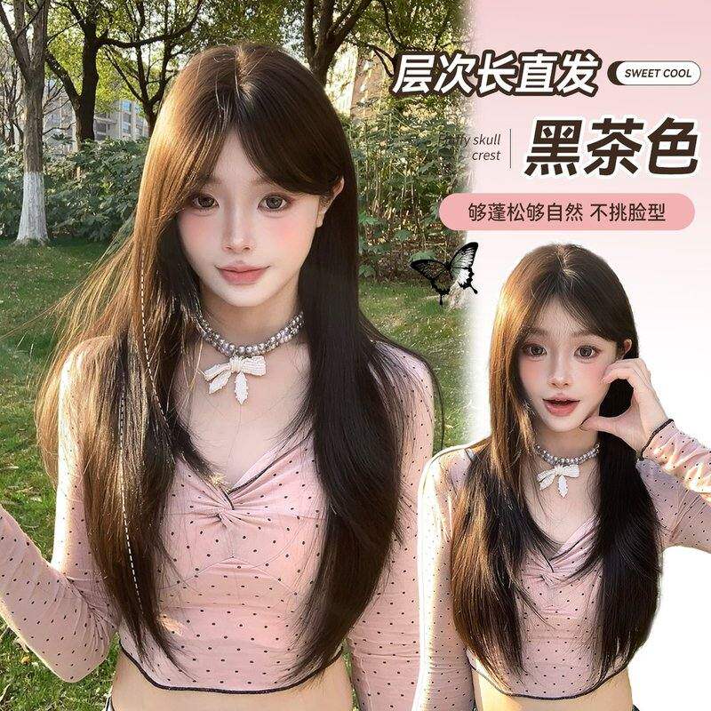 【告白气球】束朵高层次假发女黑茶网红日常齐刘海氛围感女款全头