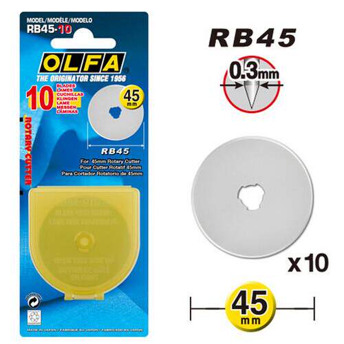 OLFA爱利华旋转滚刀配套刀片直径45mm碳素钢10片吸塑装/RB45-10
