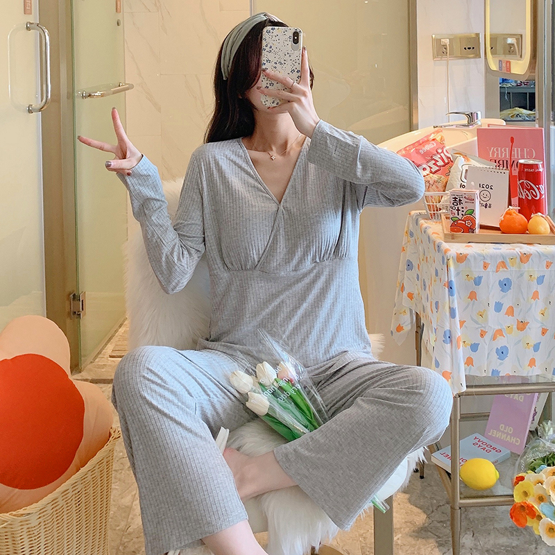 2023免穿文胸~莫代尔月子服夏薄款产后哺乳喂奶家居服春秋孕产妇