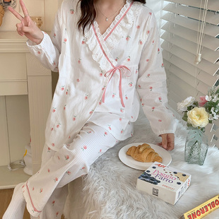 哺乳家居服 珈莹月子服春夏薄款 纯棉产后纱布孕妇睡衣6月份7秋季