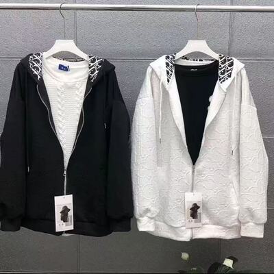 新款立体压印加绒加厚连帽卫衣开衫外套宽松男女款夹克潮流连帽衫