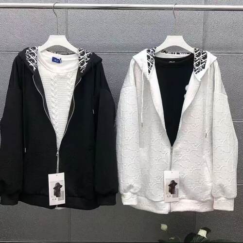 新款立体压印加绒加厚连帽卫衣开衫外套宽松男女款夹克潮流连帽衫