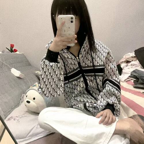 提花满印新款男女情侣拉链连帽百搭开衫夹克字母外套卫衣连帽衫CD