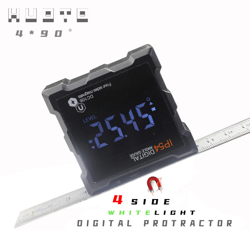 HUOTO IP54数显倾角仪角度仪液晶屏 坡度水平仪量角器四面带磁