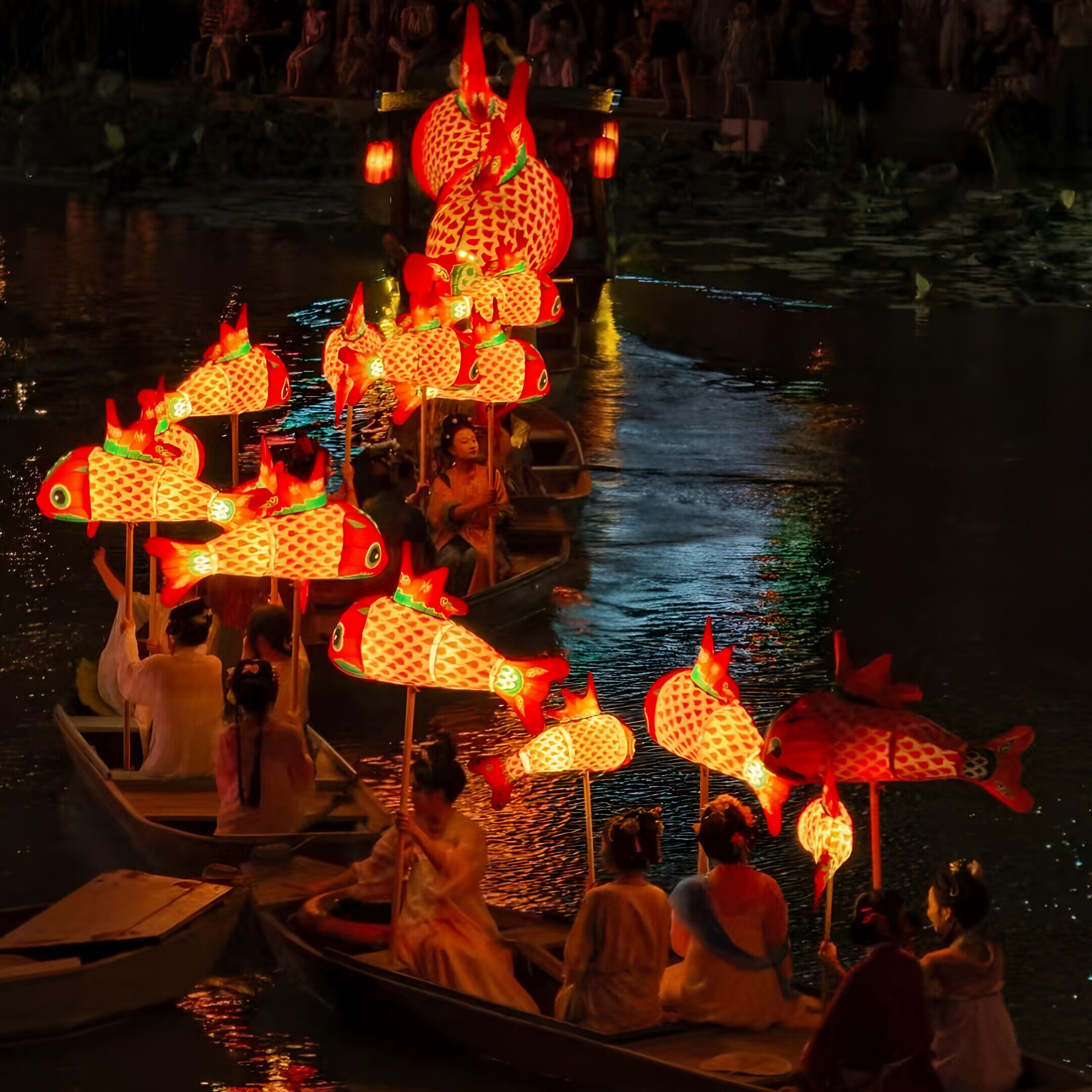 中式餐厅吊顶大型鱼灯笼非遗鱼灯古镇夜游悬挂发光鱼形花灯可定做