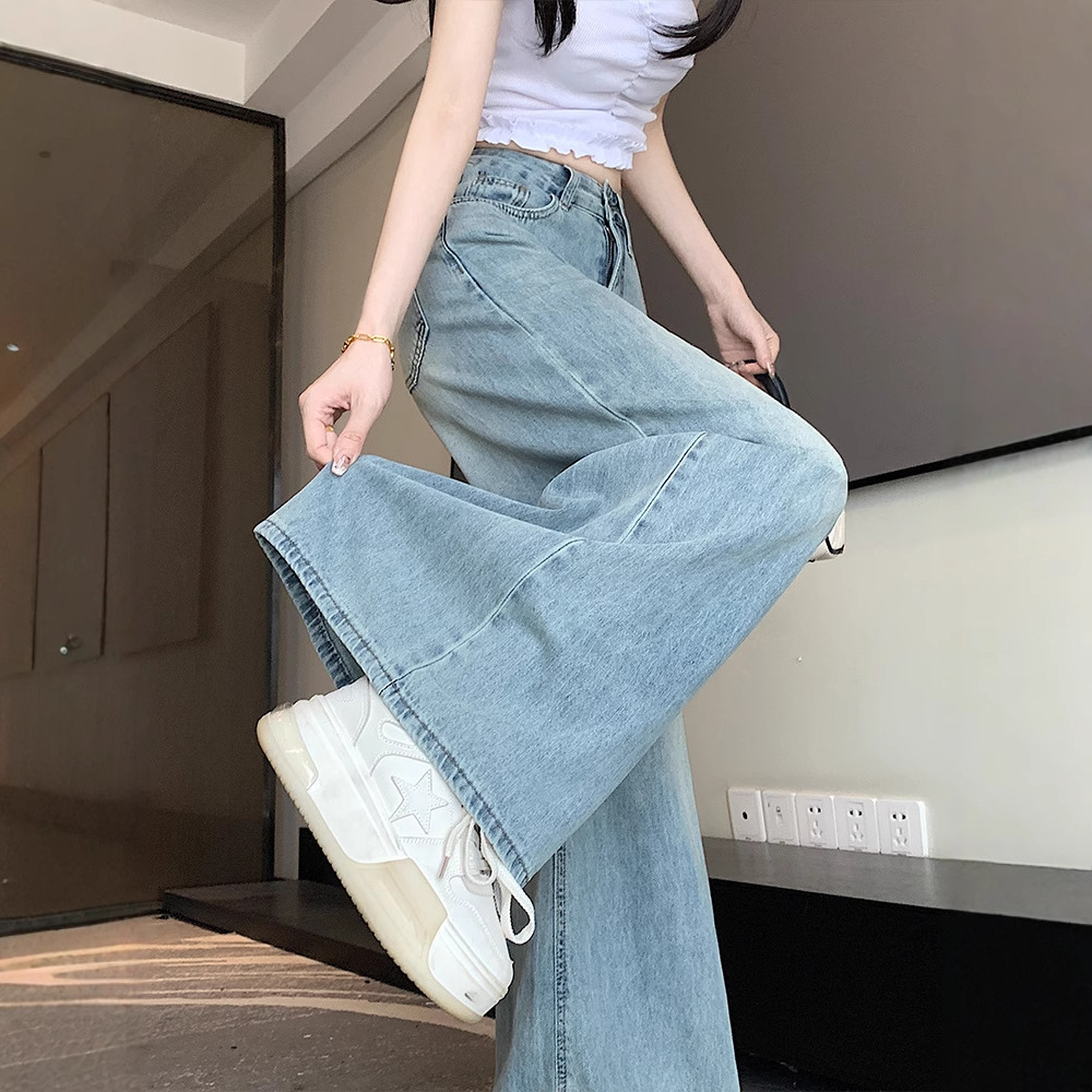 大码宽松阔腿牛仔裤女2025年夏季薄款垂感直筒高腰显瘦拖地长