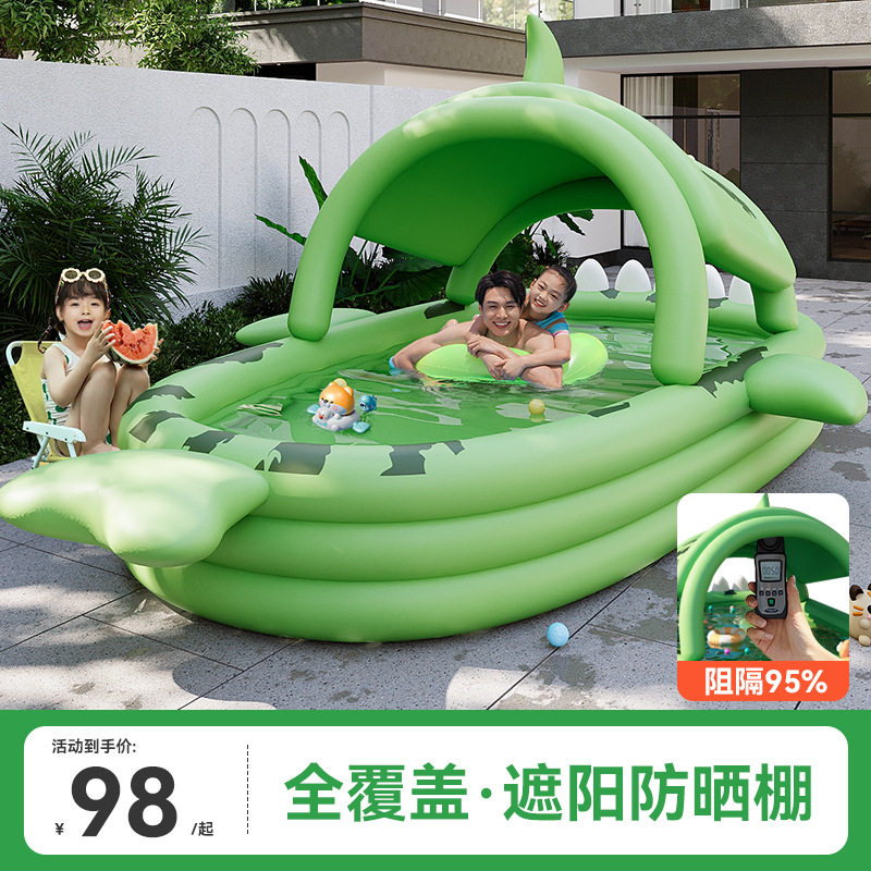 鲨鱼充气游泳池儿童家用庭院户外泳池成人小孩玩水池戏水池农村院