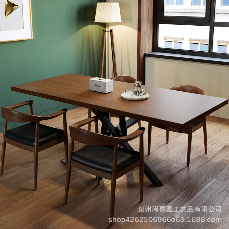 创意简约原木饭桌子一体接待工作台家用西餐厅北欧餐桌椅实木餐桌