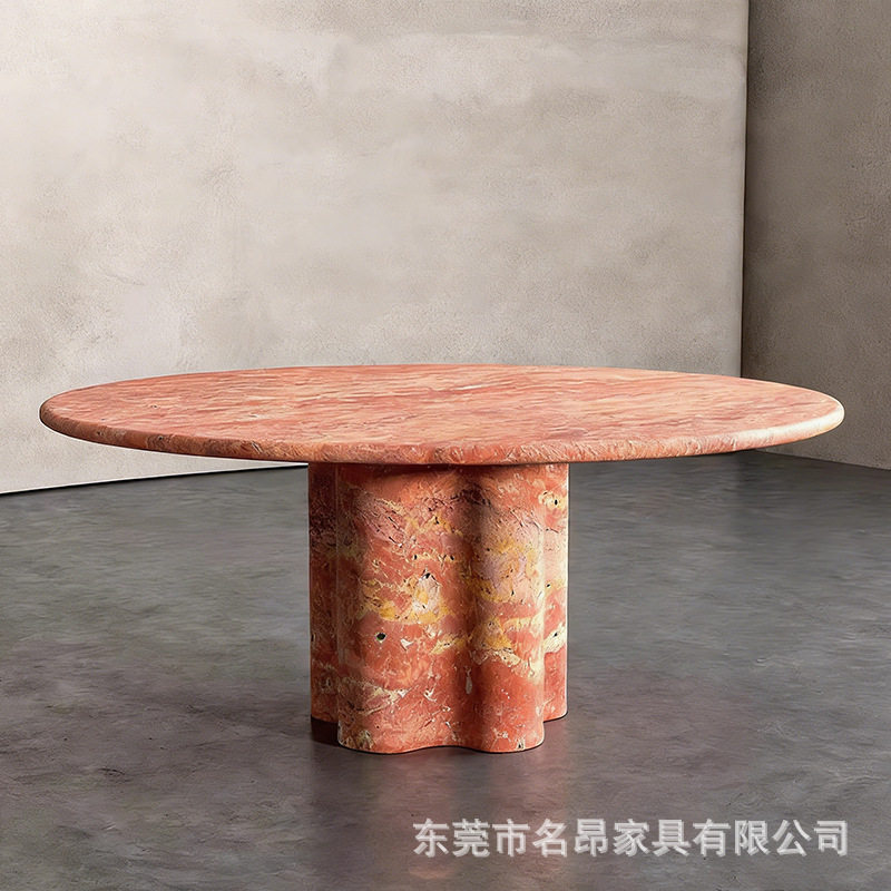 天然大理石餐桌设计师款轻奢高级感家用圆桌别墅餐厅大平层