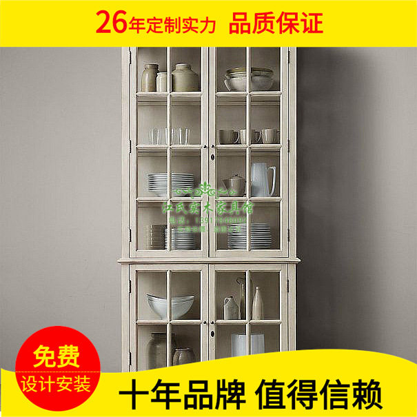 特价家具订置美式乡村实木餐边柜储物柜书柜田园仿古白餐柜酒柜