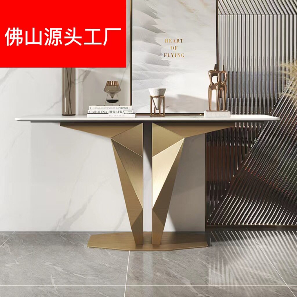 意式轻奢岩板创意玄关台简约现代进门玄关柜入户正对门金属玄关桌
