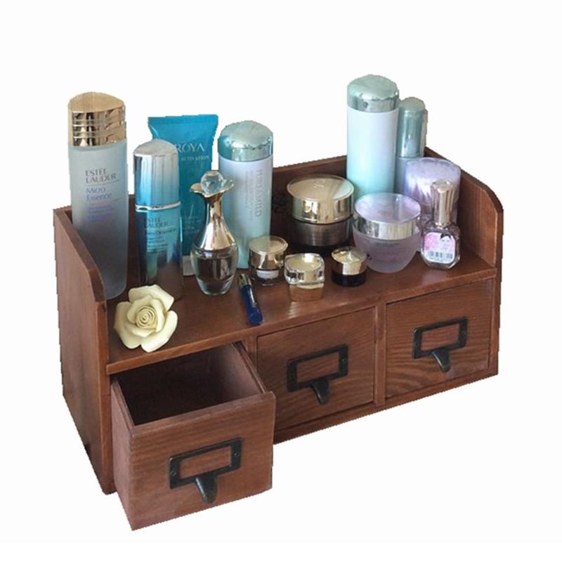 实木制桌面化妆品收纳柜首饰整理抽屉式归纳盒梳妆台面Z整理置物