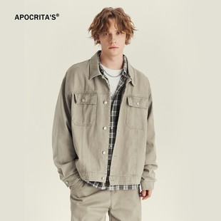 高级感痞帅宽松街头复古翻领夹克EC25 潮款 秋冬季 纯棉外套男士