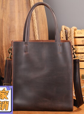 欧美复古大容量男女通用包包单肩斜挎包真皮大包疯马皮水桶托gd87