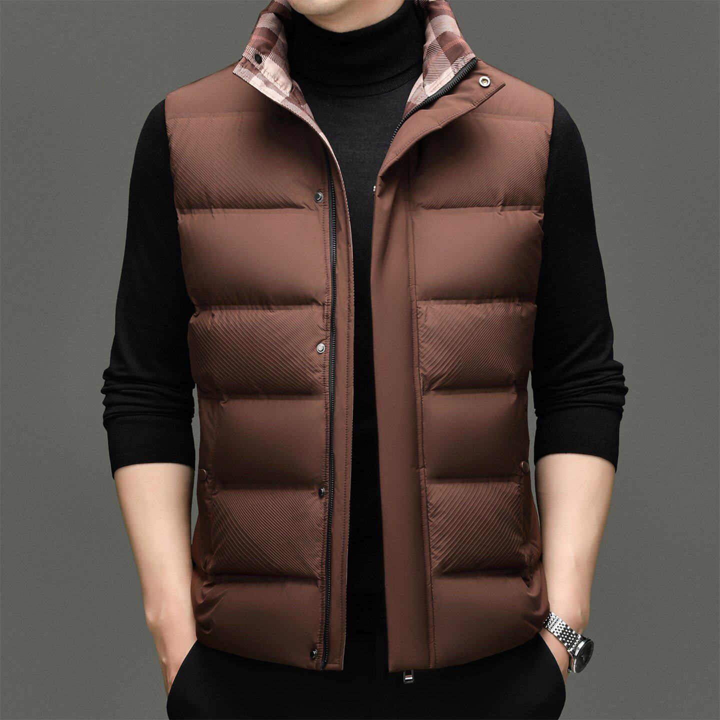 羽绒马甲男立领冬季新款加厚保暖马夹鸭绒短款时尚无袖背心外EC39