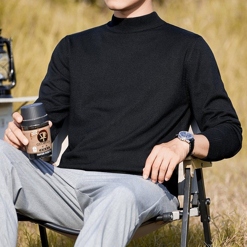 秋冬半高领加厚毛衣男士高级感抗起球保暖纯色针织衫ZZ31,男装,羊绒套衫,淘宝优惠券,粉丝福利购,淘宝优惠卷