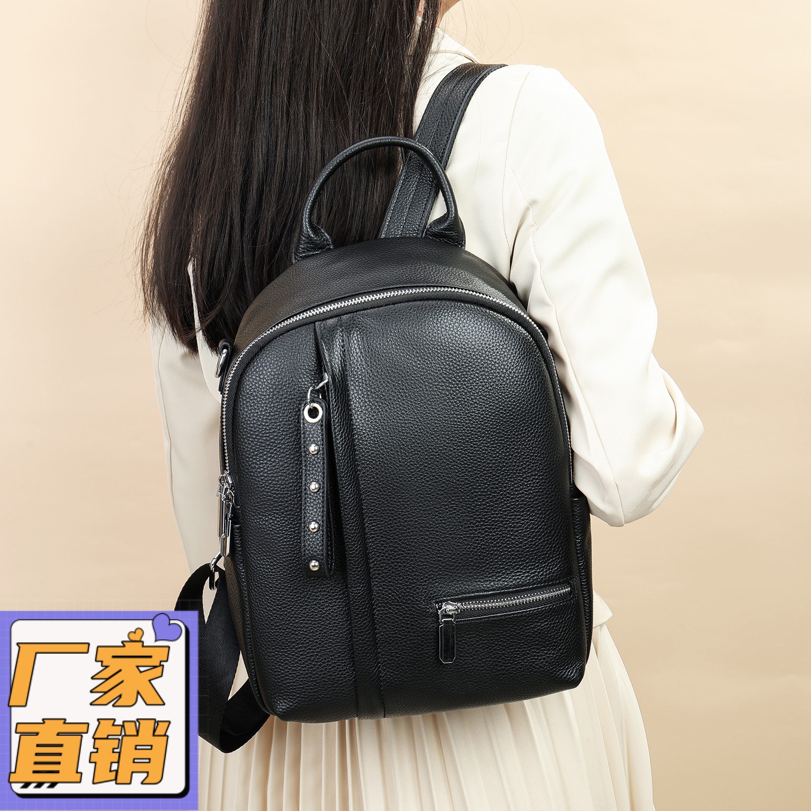 新款真皮双肩包时尚女士休闲大容量多功能百搭通勤背包gd39