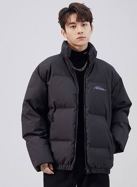 冬季新款白色羽绒服男宽松大码潮牌加厚保暖立领面包服休闲外EC55