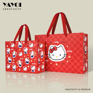 hellokitty红色礼品袋卡通可爱七夕情人节礼物袋儿童生日手提袋子