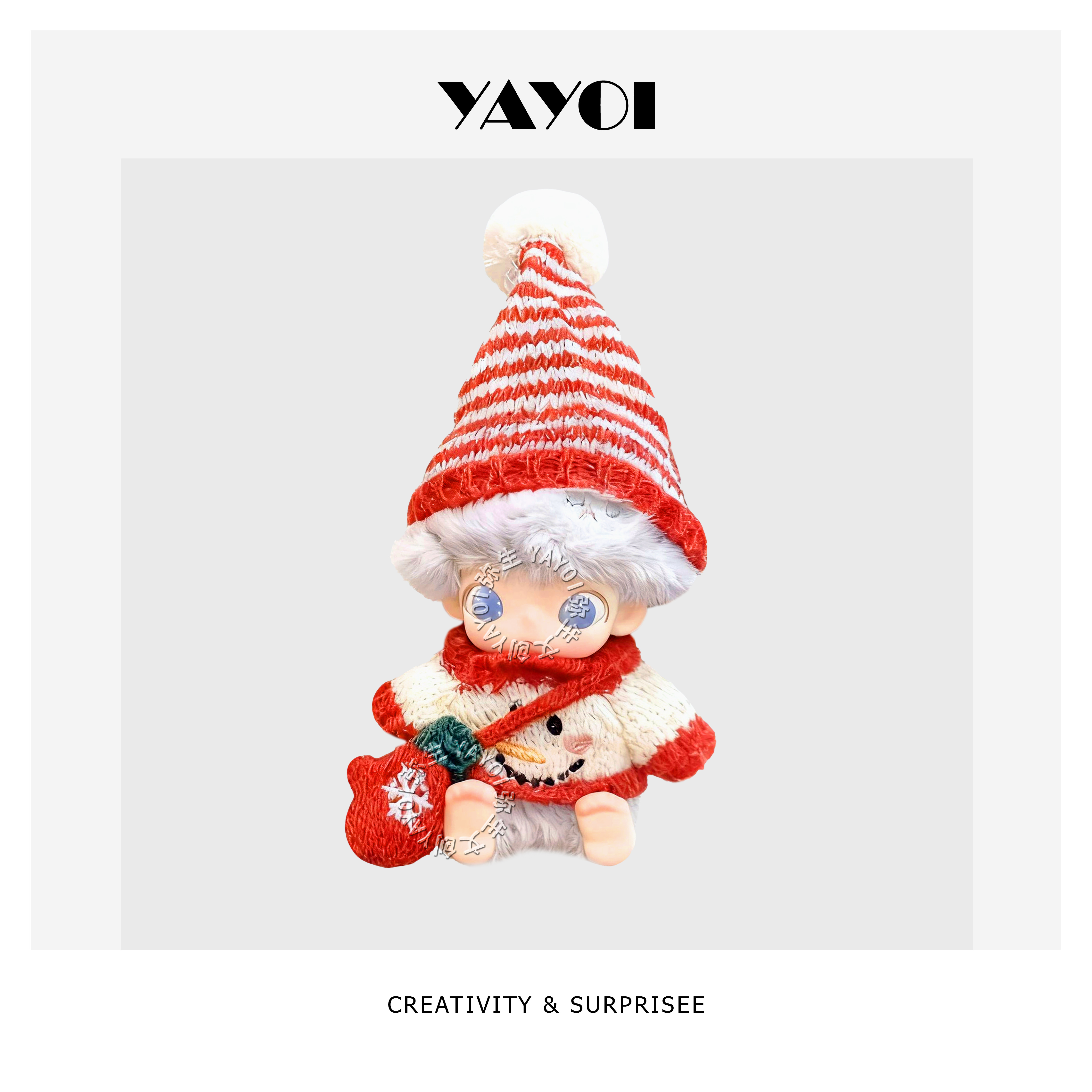 仅娃衣】新款dimoo新生日记系列圣诞娃衣红白条纹帽子毛衣斜挎包