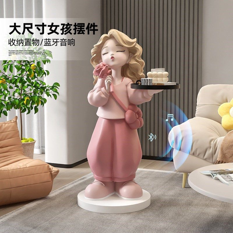 轻奢创意女孩大型落地摆件带托盘小夜灯装M饰品客厅电视柜沙发旁,家居饰品,落地摆件,淘宝优惠券,粉丝福利购,淘宝优惠卷