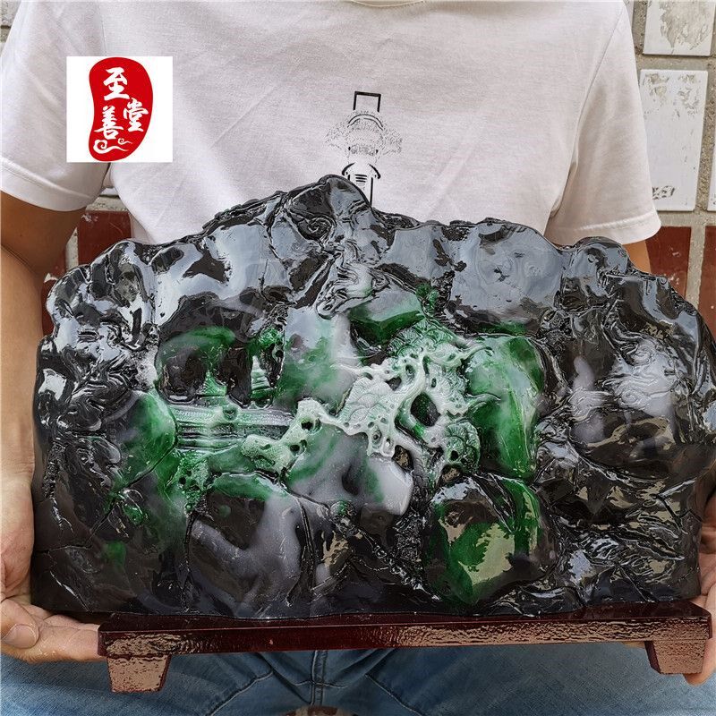 玉石福建寿山石雕仿独山玉空城计流水摆件