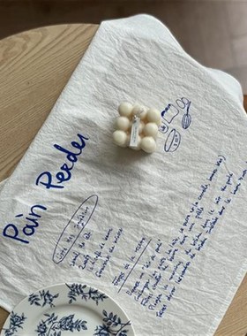 GD53韩式ins风装饰布蓝色手写E英文字背景布餐垫餐巾盖布美食摆