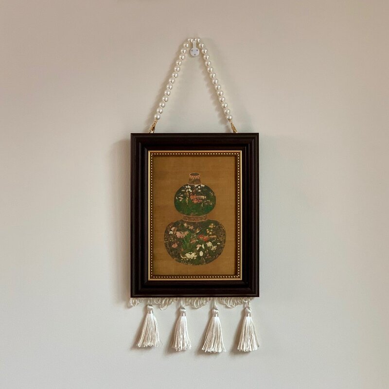 拉图尔油画复古珠帘相框挂画新中式餐厅卧室沙发背景装饰画