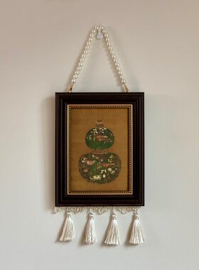 拉图尔油画复古珠帘相框挂画新中式餐厅卧室沙发背景装饰画
