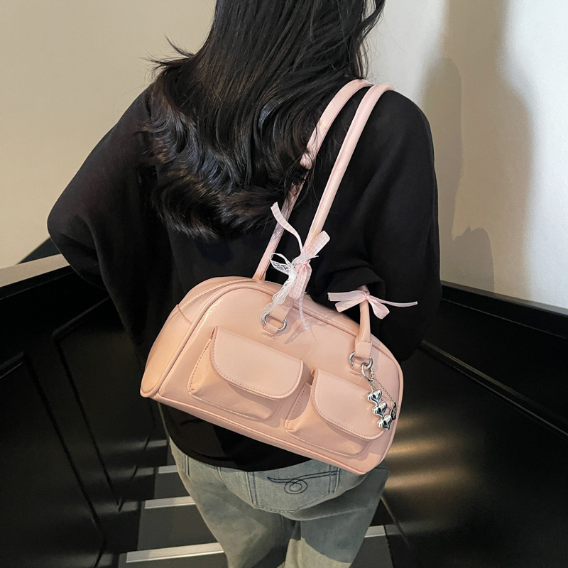 日本无印MUJIE复古保龄球包包女高级感小众百搭韩系纯色腋下单肩