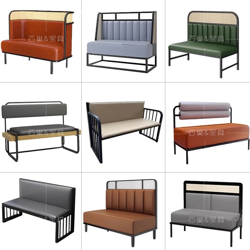 定制直角sdu半圆弧形卡座餐桌商用铁艺不锈钢镀金编藤靠墙卡座沙