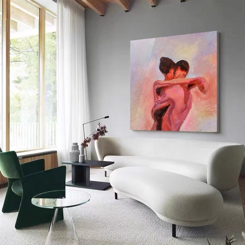 法式复古高级方形情侣《吻》喷绘艺术G装饰画小众极简卧室摆件挂图片