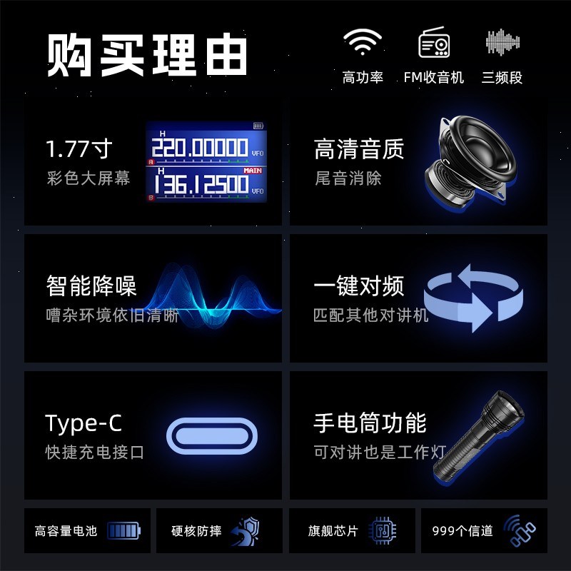 宝锋UV-5RH对讲机对频户外防水手F台大功率全频段宝峰10自驾游