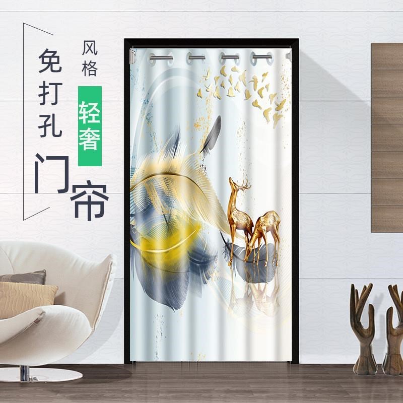 门帘家用免打g孔厨房遮挡帘卧室空调挡F风防冷气门帘夏季隔断帘定