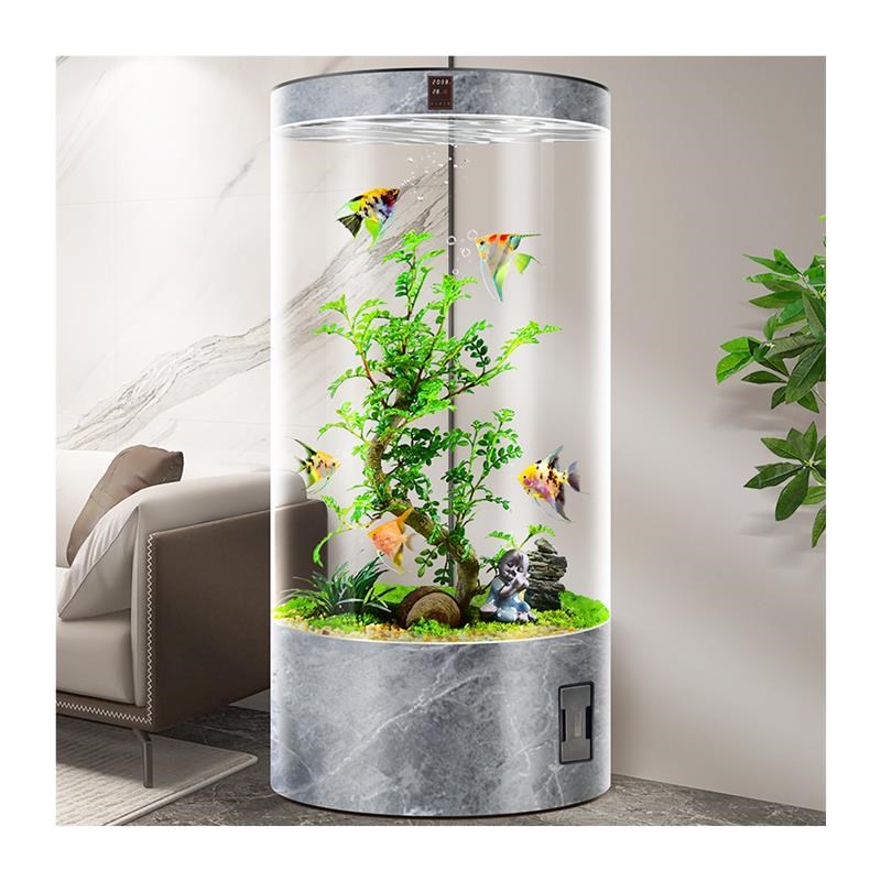 圆柱形鱼缸客厅2024新款家用落地小型立式P圆桶玻璃生态免换水