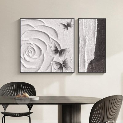 定做代肌简抽双约客装饰画黑白现象联画壁高级Q感蝴蝶厅理餐厅卧
