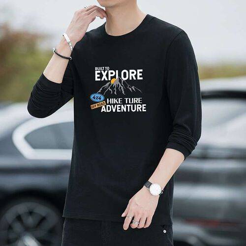 Cotton Long-sleeved Ts-shirt Mens Spring and Autumn Loose C