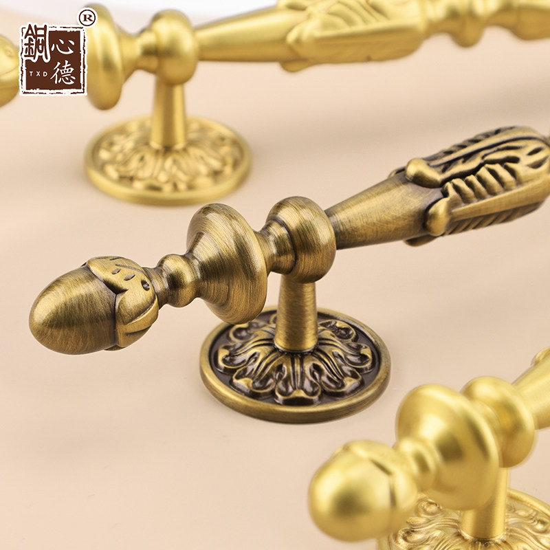 美式黄铜雕花柜门把手欧式宫廷风复BG古轻奢抽屉把手衣柜整体橱柜