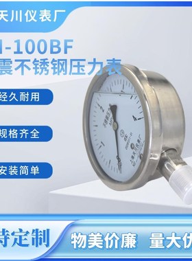 上海天川仪表 全不锈钢耐震压力表压力表304 YN-100BWF 耐高温防