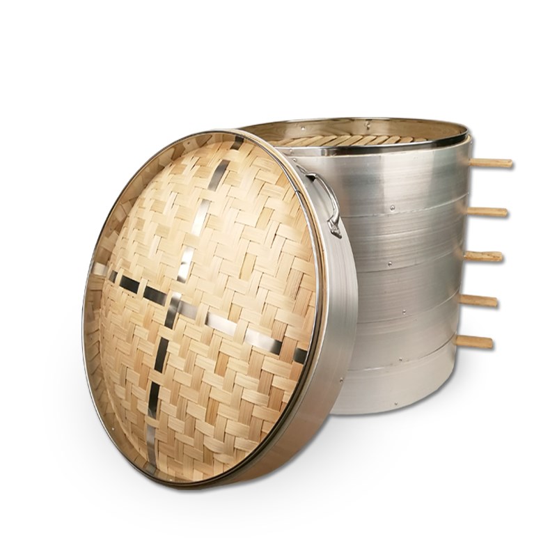 商用铝包边蒸笼竹制圆形大蒸笼合金包口蒸包笼N竹蒸笼竹笼屉52厘