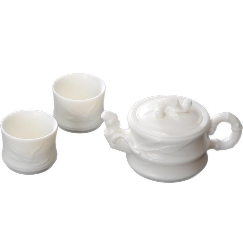 君之福羊脂玉茶具l套装一壶两杯纯白玉瓷茶壶茶杯陶瓷家用套组