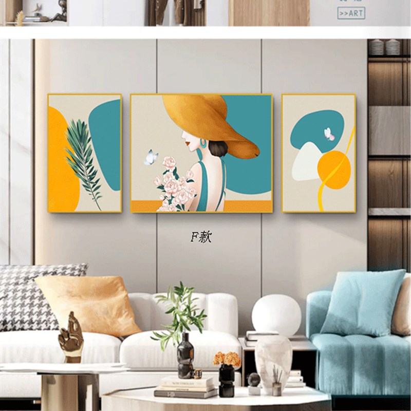 现代轻奢客厅抽象j文艺花卉组合时尚定制沙发背景墙画装饰画晶瓷图片