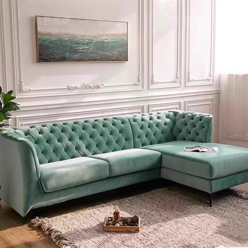 酒店北欧轻奢布艺沙发客厅三人墨绿F丝绒意式极简拉扣设计师沙发