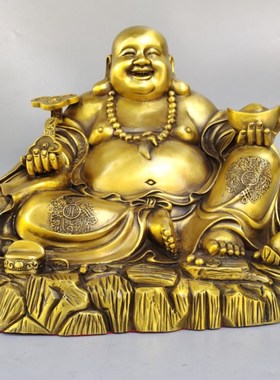 弥勒佛铜像摆件大号元q宝如意米勒卧佛发财招财风水客厅中式桌面