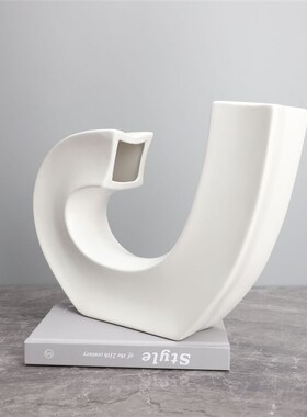 现代简约音符钩子黑白树脂花器样板房家居玄关Q轻奢花插瓶软装摆