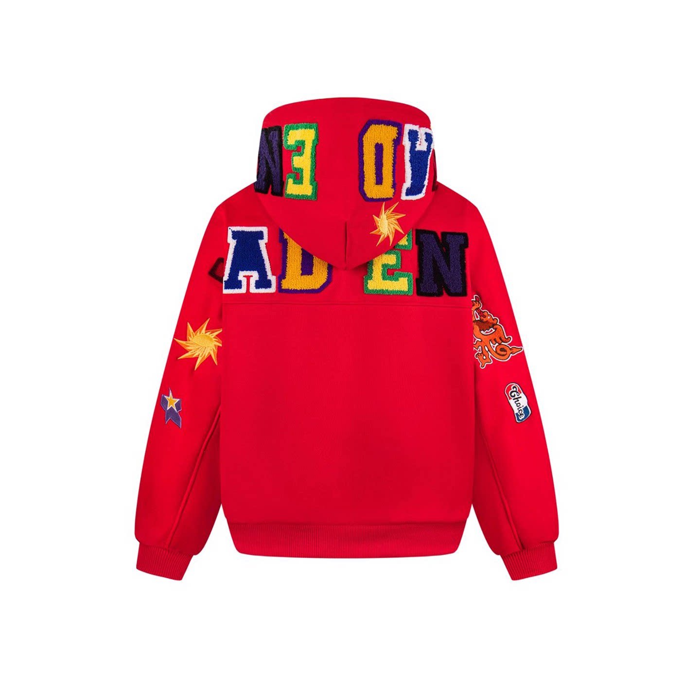 FOCK原创美式彩色字母毛巾绣连帽开衫卫衣男女春季新款百搭外套潮