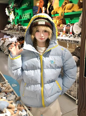 文文不乖原创美式雪花刺绣贝壳棉服多巴胺连帽男女加厚保暖棉衣潮