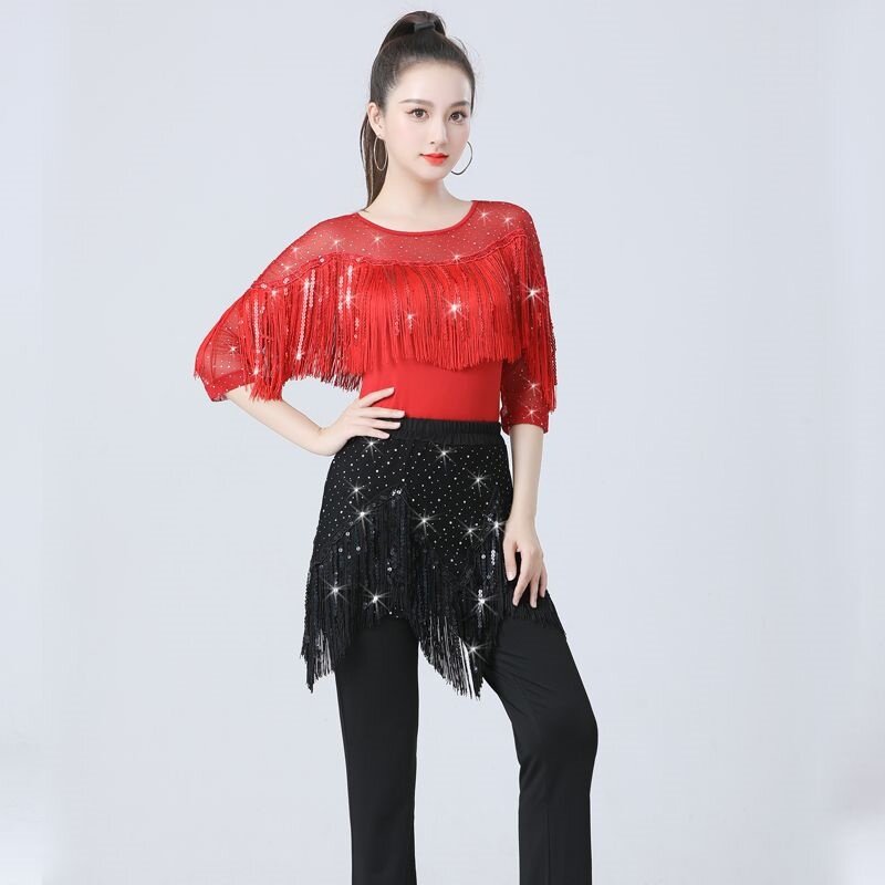新款拉丁舞服伦巴恰恰流苏练功服女秋冬新款舞蹈服比赛演出广场舞
