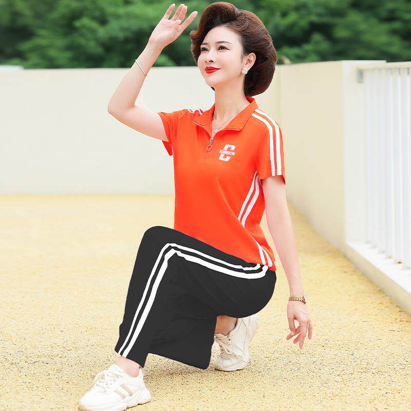 中老年妈妈短袖休闲运动衣服套装女2024夏季新款中年广场舞两件套